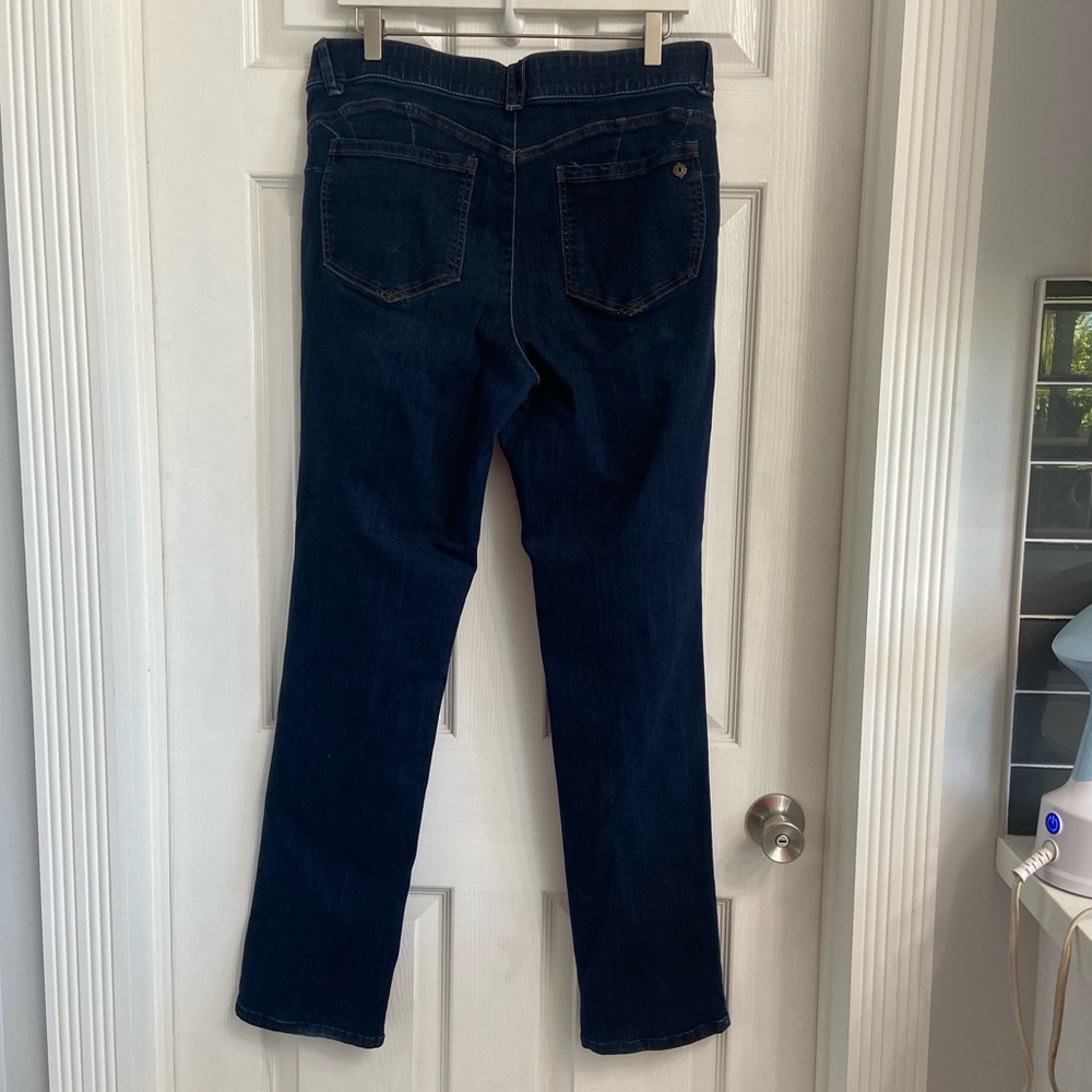 Democracy Women’s Jeans “Ab” Solution Size 12 Dark Wash Blue Tapered Leg Stretch - Picture 2 of 8